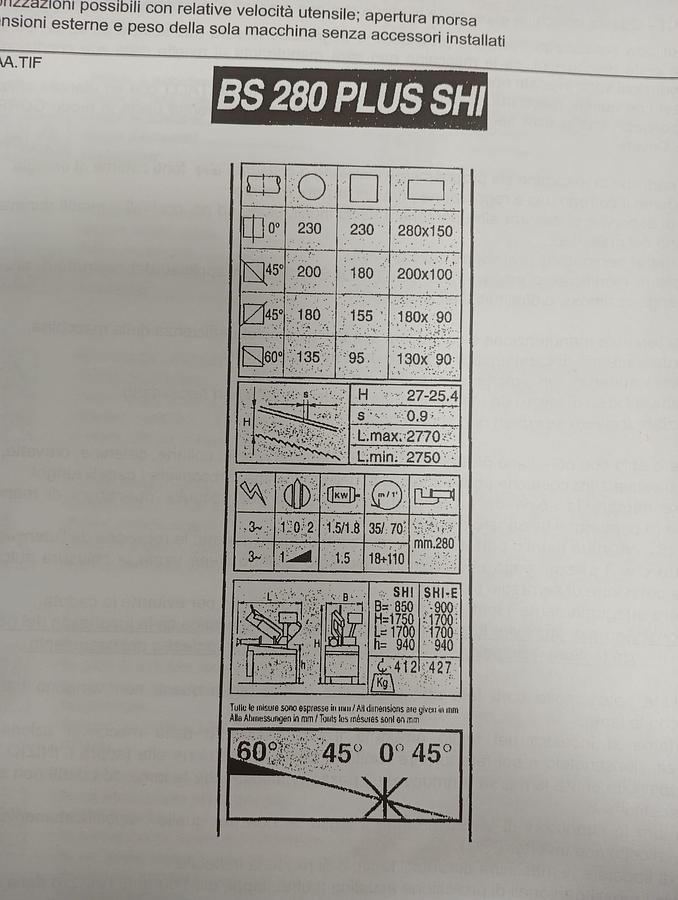 Used SCIE À METTRE EN MARCHE SEMIAUTOMATIQUE IMET mod.BS 280 PLUS SHI