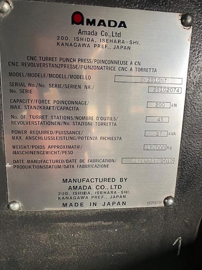 Used 2012 AMADA EM2510NT