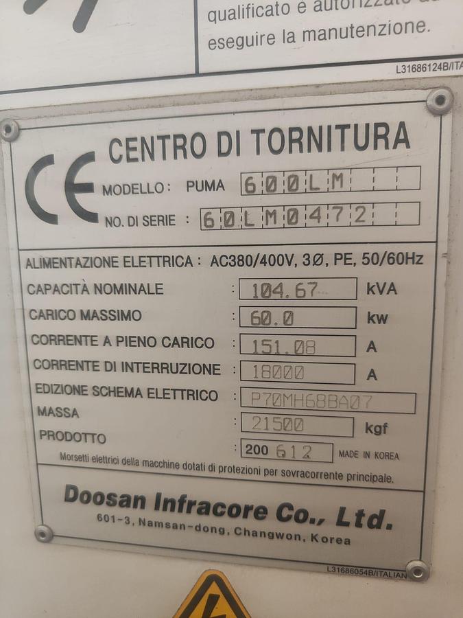 Usado 2006 TORNO DOOSAN mod. PUMA 600LM