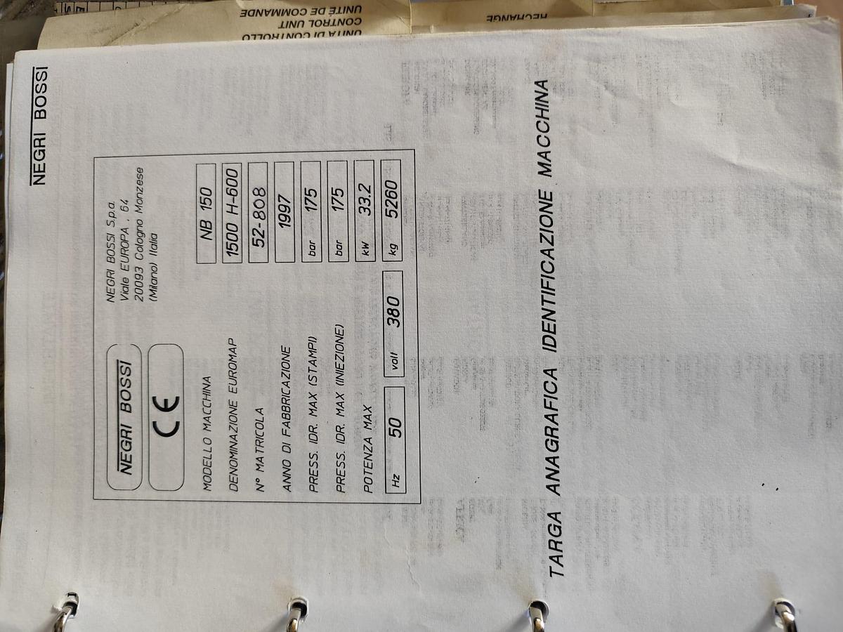 Used 1997 NEGRI BOSSI INJECTION PRESS NB150