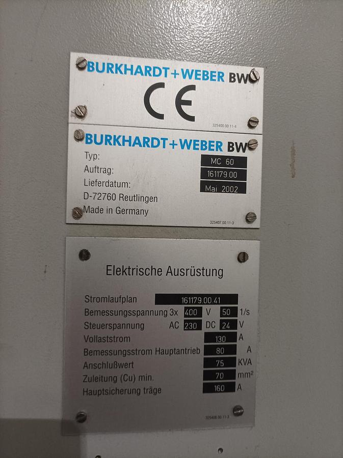 Used BURKHARDT+WEBER HORIZONTAL CENTER mod.MC60