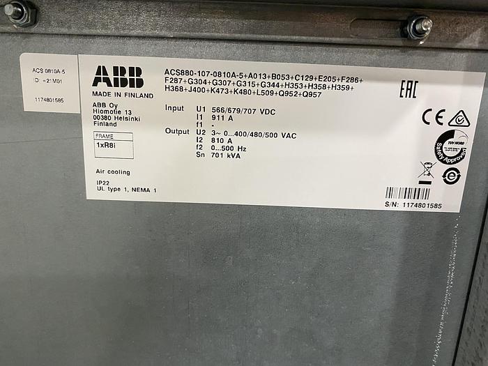 Used ABB DRIVE SYSTEM ACS880 (UNUSED NEW SURPLUS) MANUFACTURED 2018 SECTION 1 OF 4