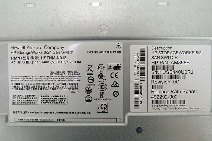 Used HP StorageWorks 8/24 24-Port AM868B San Switch 887111279057