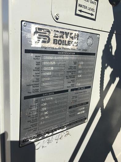 Used Used Bryan Boiler Model DR650-S150-FDG 15.5HP Boiler