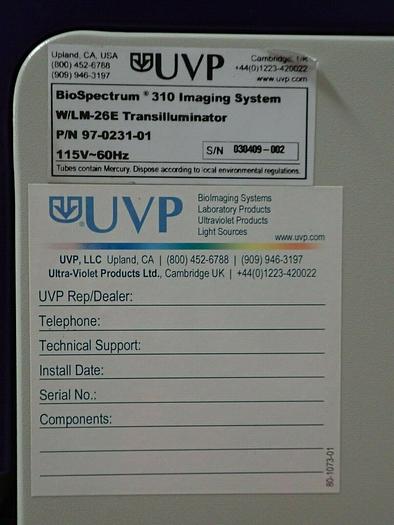 Used UVP Biospectrum 310 AC Darkroom Imaging System with CD, Manuals and Extras