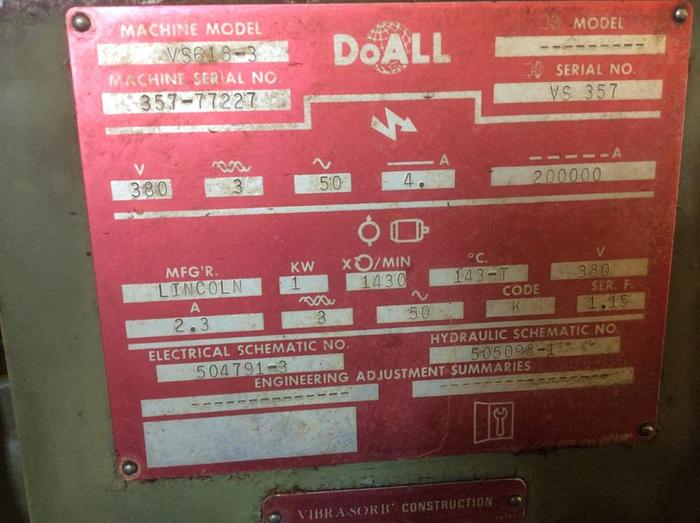 Used DoAll VS618-3 Surface Grinder