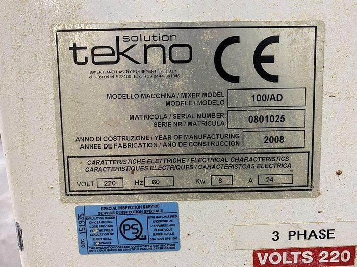 Used 2008 Tekno 100/AD Spiral Mixer