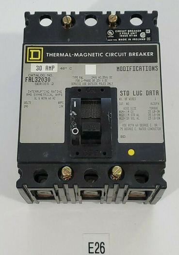 Used *PREOWNED* SQUARE D FAL32030 CIRCUIT BREAKER 240V 30AMP + WARRANTY!