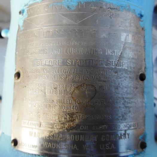 Used Pump, Positive, Waukesha, Mdl 10, S/st, 3/4 HP, 1" #S735573