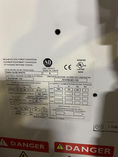 Used ALLEN BRADLEY POWERFLEX 7000 DRIVE SYSTEM