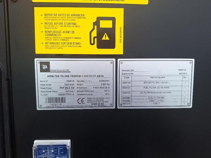 2023 JCB G780QX Scania 779 KVA Sync Panel (choice)