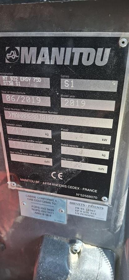 Used 2019 Manitou MT932