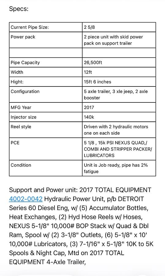 Used 2-5/8" Coiled Tubing Unit