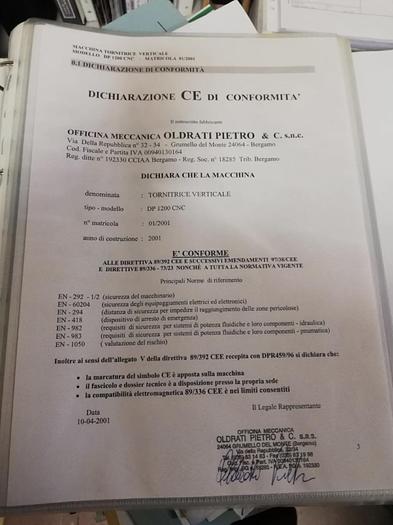 Installata Tornio Verticale Cnc PENSOTTI DP 1200 CNC
