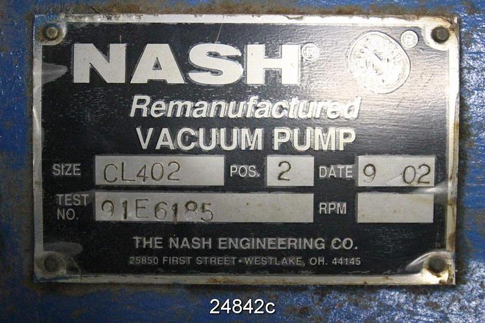 Used Nash CL402 Vacuum Pump, 400 Cfm, Position 2, Rebuilt By Nash In 2002, Unused Since Rebuild #24842