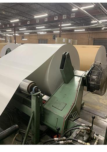 Used 72" WIDE POWELL SHAFTLESS FLOOR PICK UP UNWIND STAND - PENDING SALE