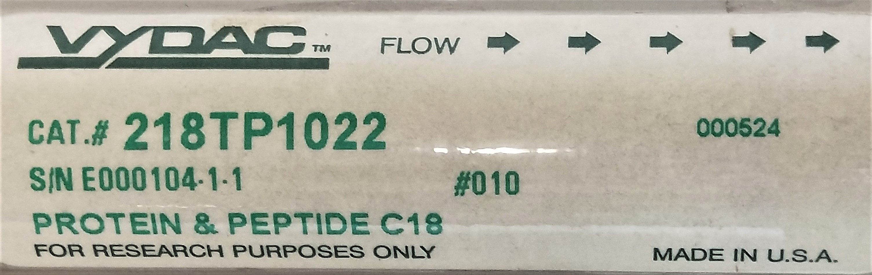 Used Vydac 218TP1022 C18 Preparative HPLC Column - 25 cm × 22 mm x 10µm