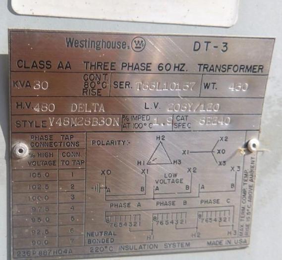 Used Transformer, 30 kVA, Westinghouse, 3-Phase #S743460