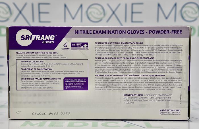 SRITRANG Gloves Viva Nitrile Examination Powder Free, Finger Textured, Size Medium, 250 Count Brand New