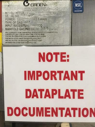 Used GROEN #HFP/2E, 40 GAL. NAT. GAS BRAISING PAN AUTO-TILTING SKILLET, (STOCK #794).