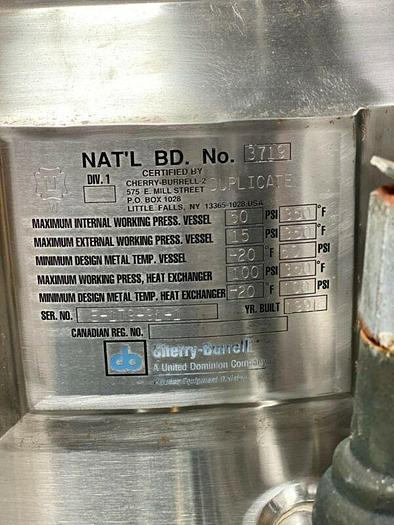 Used Cherry Burrell 300 Liter Jacketed Stainless Steel Reactor w/ Bottom mixer