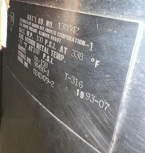 Used 150 GALLON GROEN TWIN ACTION AGITATED KETTLE - 316 S/S - 100 PSI JACKET