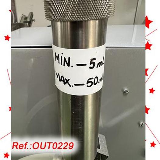 Used LLENADORA DE LÍQUIDOS "MACORRA" CON UN PISTÓN DE LLENADO DE RANGO DE DOSIFICACIÓN DE 5ml A 50ml