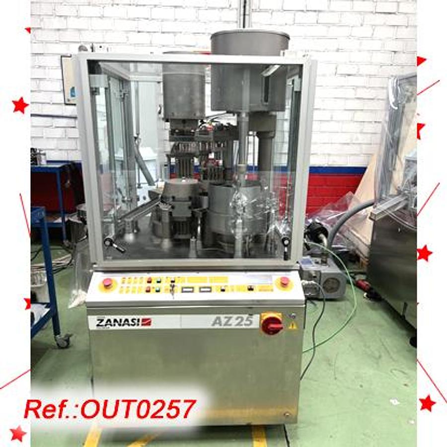 Used LLENADORA CERRADORA DE CÁPSULAS DE GELATINA DURA "ZANASI" MODELO AZ-25 CON CUATRO FORMATOS DE CÁPSULA: "0", "0L", "1" Y "3"