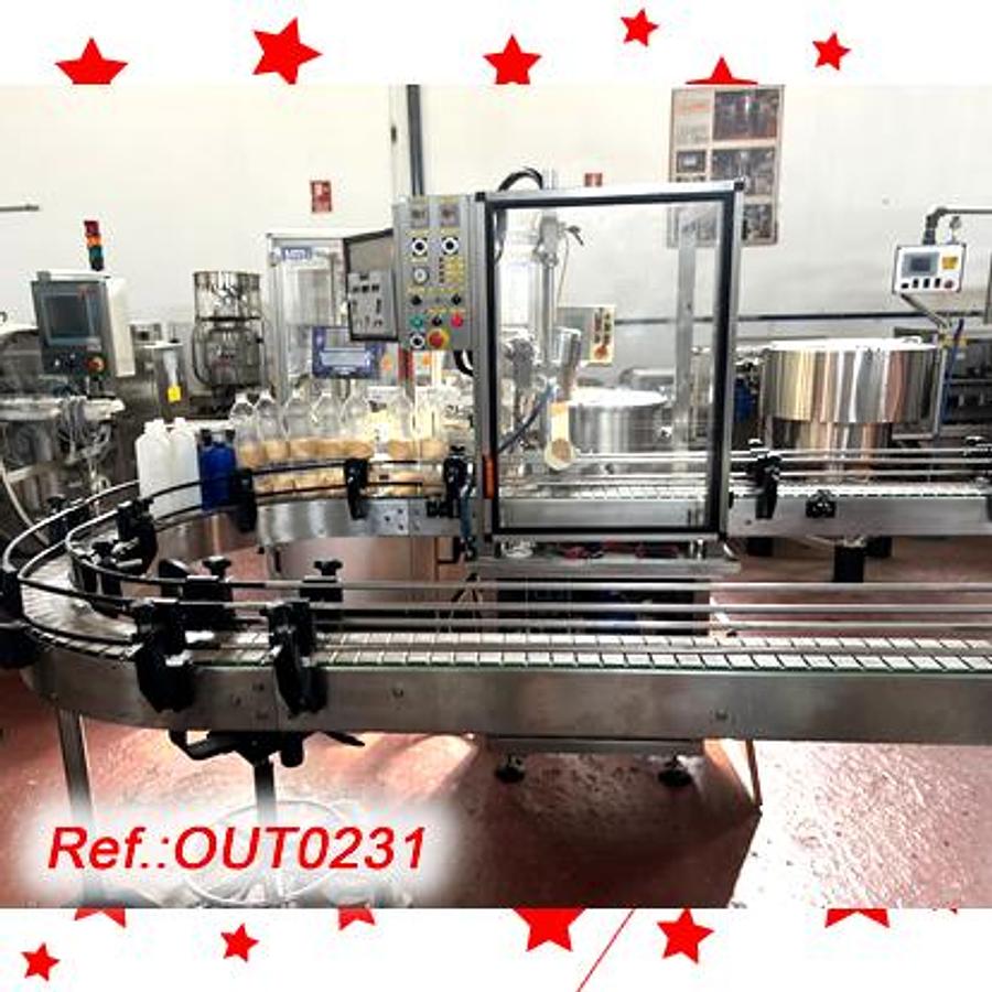 Used LÍNEA DE LLENADO, CERRADO Y ETIQUETADO DE BOTES, FRASCOS O GARRAFAS