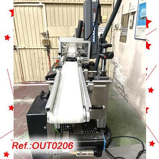 Used EQUIPO LOTEDOR MARCADOR LÁSER "MARKEM" MODELO "SMARTLASE-130" MONTADO EN UNA BANCADA CON SOBREMESA CON CINTA DE LONA Y ASPIRADOR "MARKEM" MODELO "ES-400i"