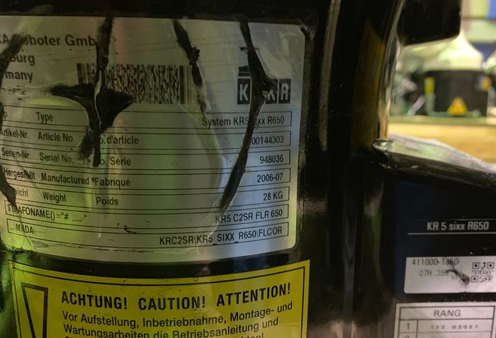 Used KUKA KR 5 SIXX R650 6 AXIS CNC ROBOT