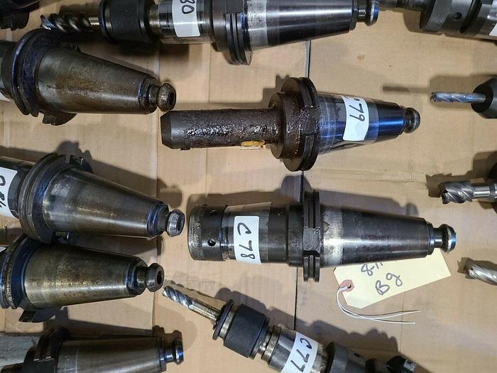 Used CAT 50 Tool Holders One Lot of 7 Assorted CNC Tooling with Cutters & Drills