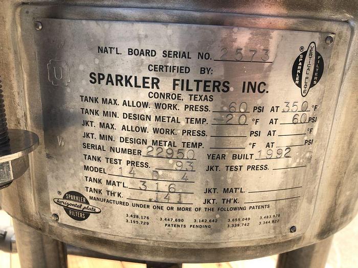 Used Filter, Pressure Leaf, 3.5 SF, 316 S/st, Sparkler, Mdl 14D4 #S743818