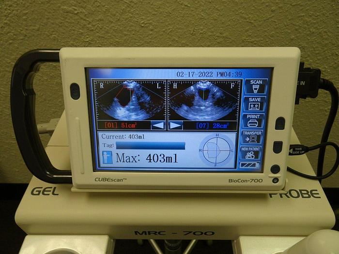 Used CubeScan Mcube BioCon-700 Bladder Scanner W/ Transducer, Cart & Power Supply