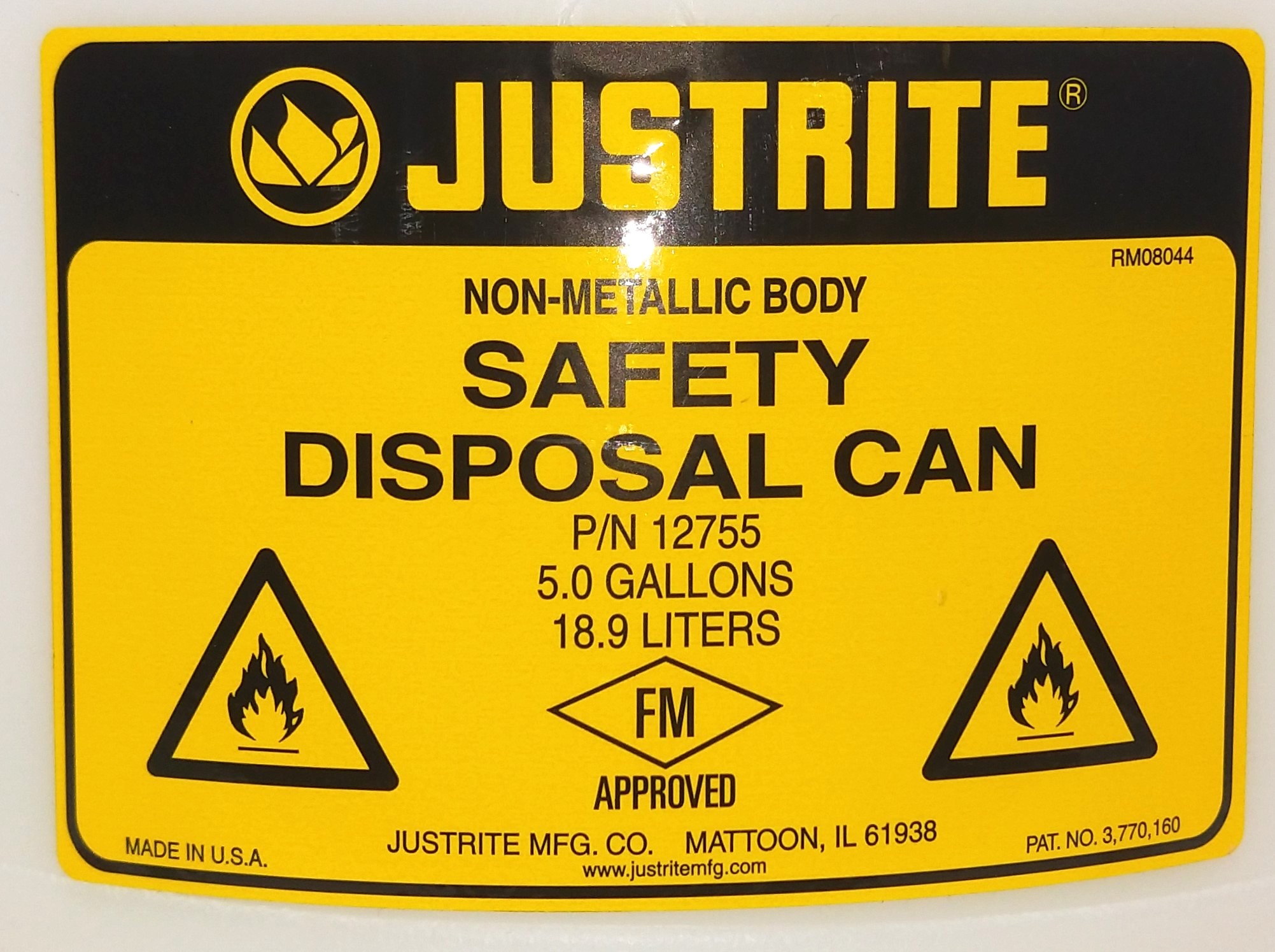 New Open Box (1500) Justrite Translucent Liquid Disposal Cans, 5 Gal