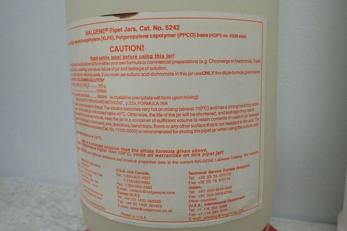 Used Nalgene 8-0400-07 Cat. No. 5242 Pipet Cleaning Jar with Extras