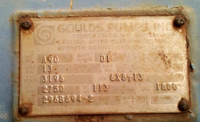 Used Pump, Centrif., 125 HP, C/st, Goulds, Mdl 3196 #C737575