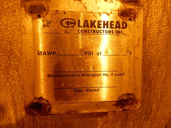Used LAKEHEAD HEAT EXCHANGER MAWP 150 PSI AT 250 DEGREES F