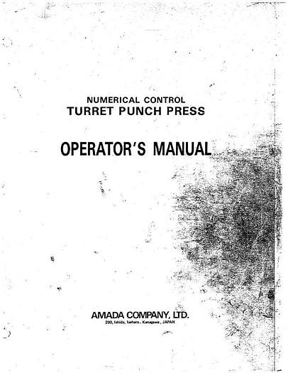 Used Manual for Used Amada Turret Punch Press PEGA 304040 - Operator's Manual, Tooling Manual, Part List & Programming Manual