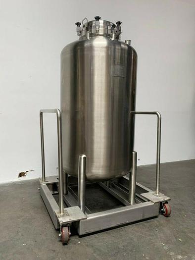 Used Optimum Stainless Steel 225 Gallon Pressure Vessel / Tank On Rolling Cart 75 PSI