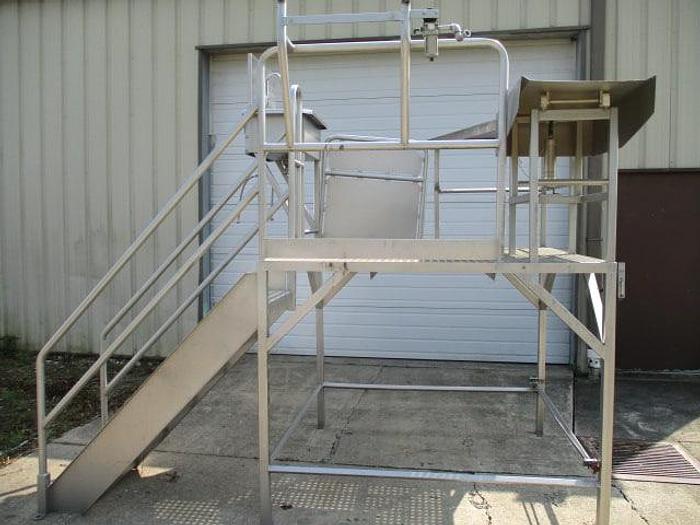 Used Work Platform, Stainless Steel, 5' 6" x 5' 6" with stairs, sink & work table