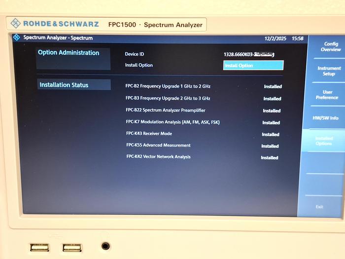 Used Rohde & Schwarz (R&S) FPC1500 (FPC-COM2) 3GHz Spectrum Analyser