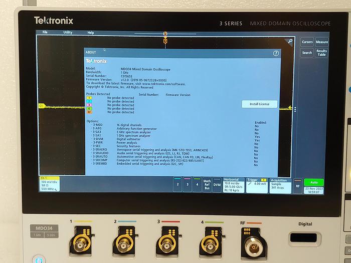 Used Tektronix MDO34 3-BW-1000 Mixed Domain Oscilloscope 4 Channel 1GHz