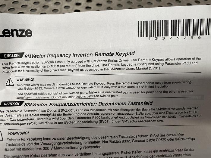 Used Lenze AC Tech ESVZXK1XX1B11 Remote Keypad ASSY SMV Series