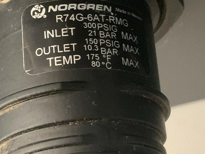 Used Lot of 2- Norgren R74G-6AT-RMG Pressure Regulator w/ Norgren Gauges & Casing
