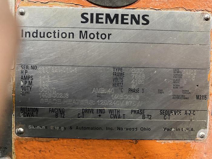 Used 700 HP SIEMENS AC MOTOR 894 RPM