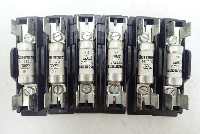 Used Lot of 6 Bussmann CM32FC Camaster Fuse Holders and NITD2 Fuses