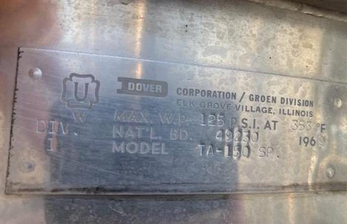 Used Groen 150 Gallon Stainless Steel Jacketed Mix Kettle With Dual Agitation