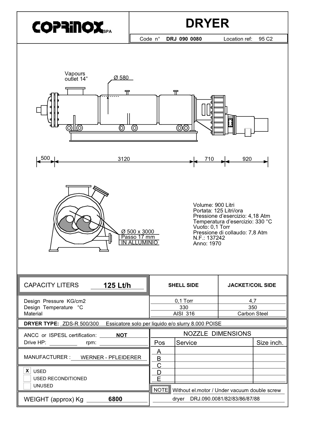 Usato Essiccatore - Degasatore in continuo 125 lt/h