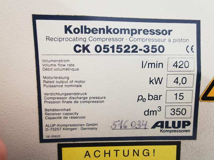 Gebraucht Kolbenkompressor ALUP Model CK 051522 - 350